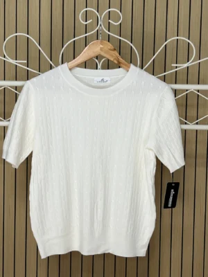 Jersey punto manga corta trenzado beige