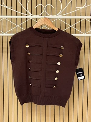 Chaleco de punto cerrado botones coronel chocolate