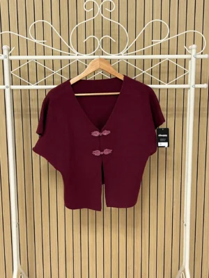 Chaqueta punto botón japonés burdeos