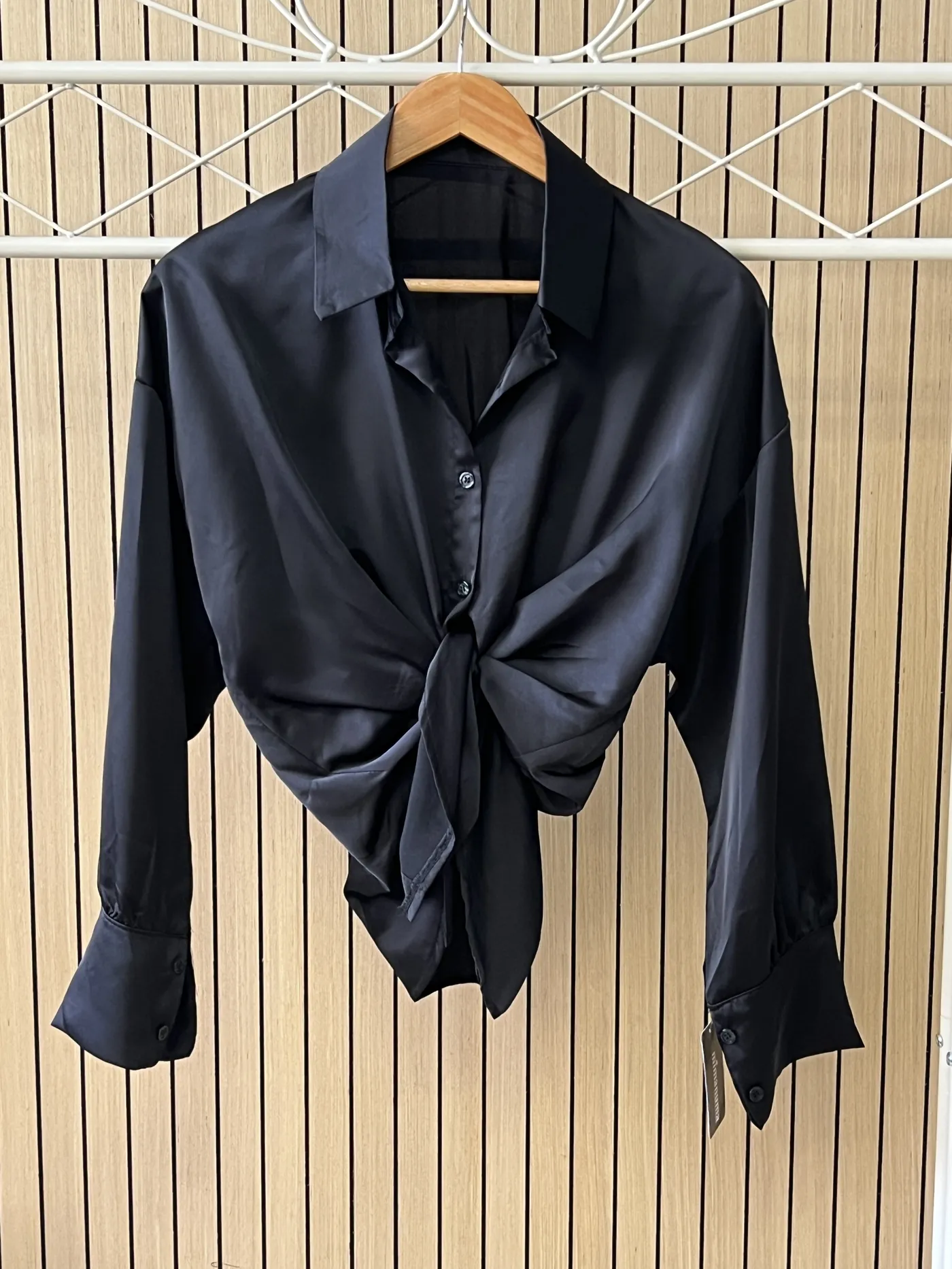 Camisa raso lisa negra