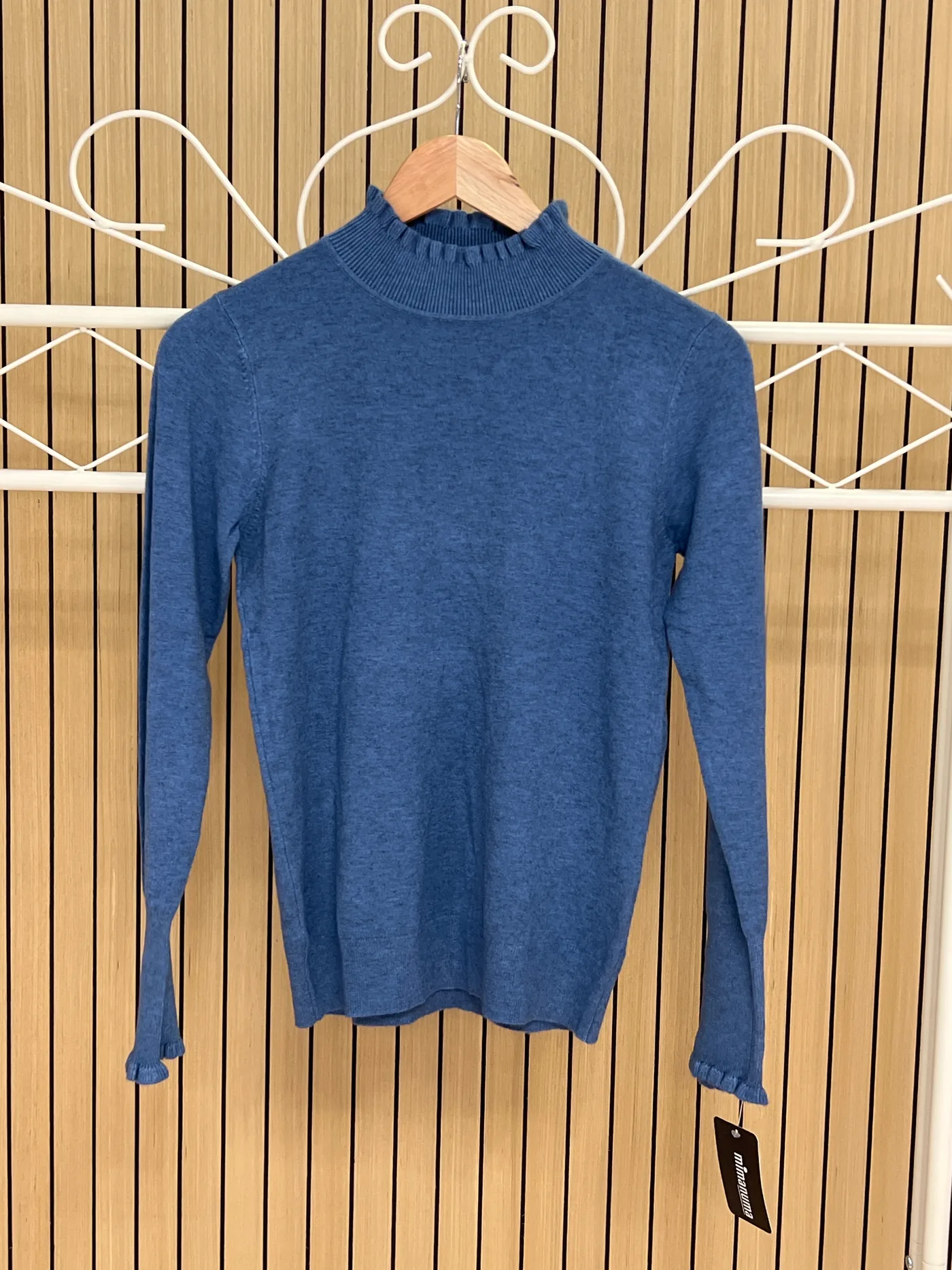 Jersey punto cuello y puños volantes botones azul vaquero
