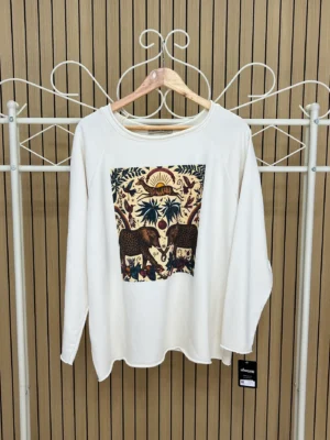 Sudadera vainilla dibujo elefantes