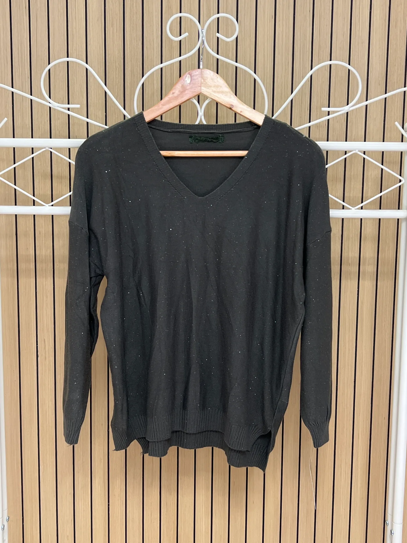 Jersey punto brillos manga larga escote pico verde