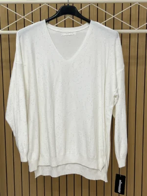 Jersey punto brillos manga larga escote pico blanco