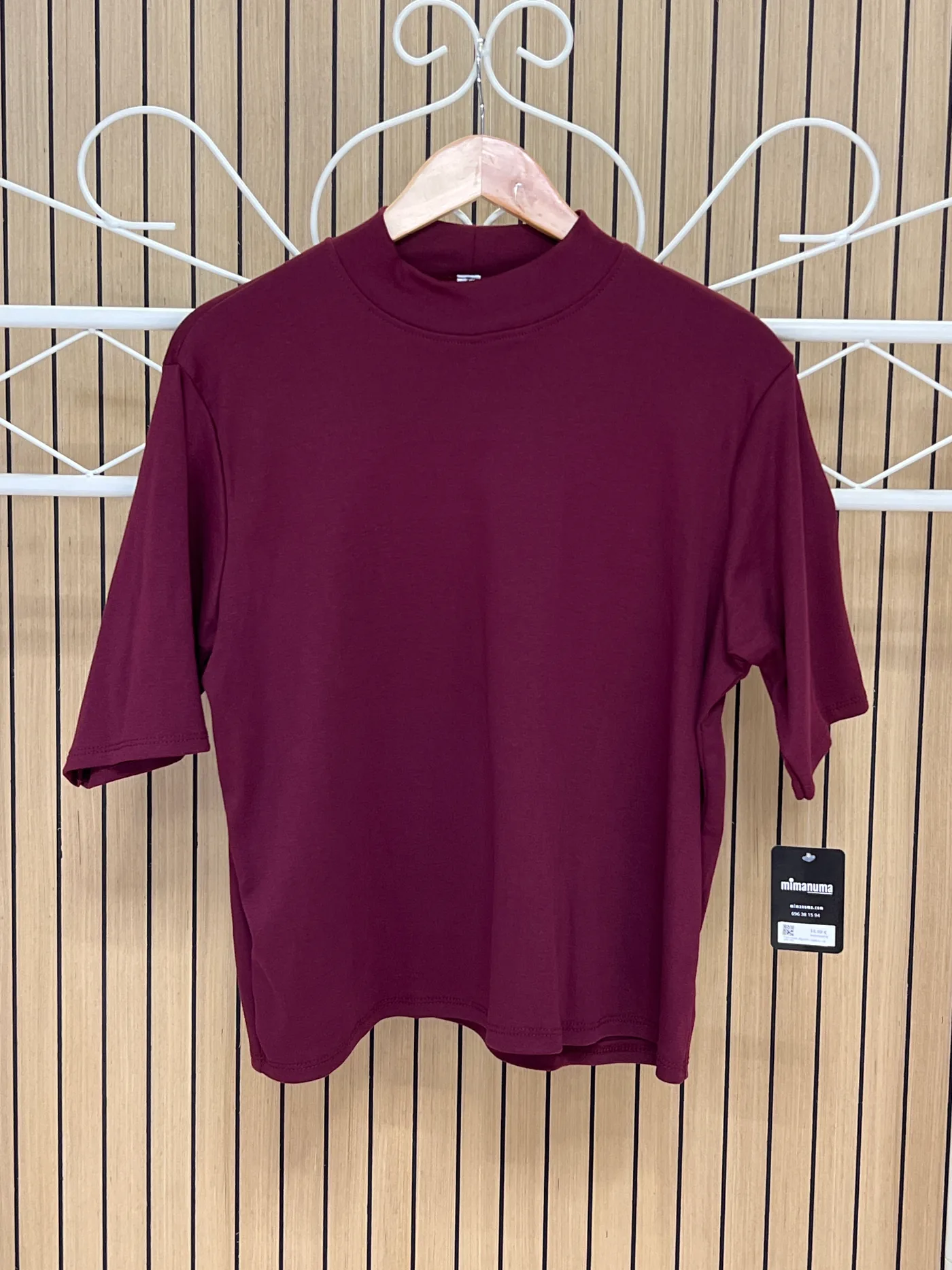 Camiseta algodón básica 3/4 granate