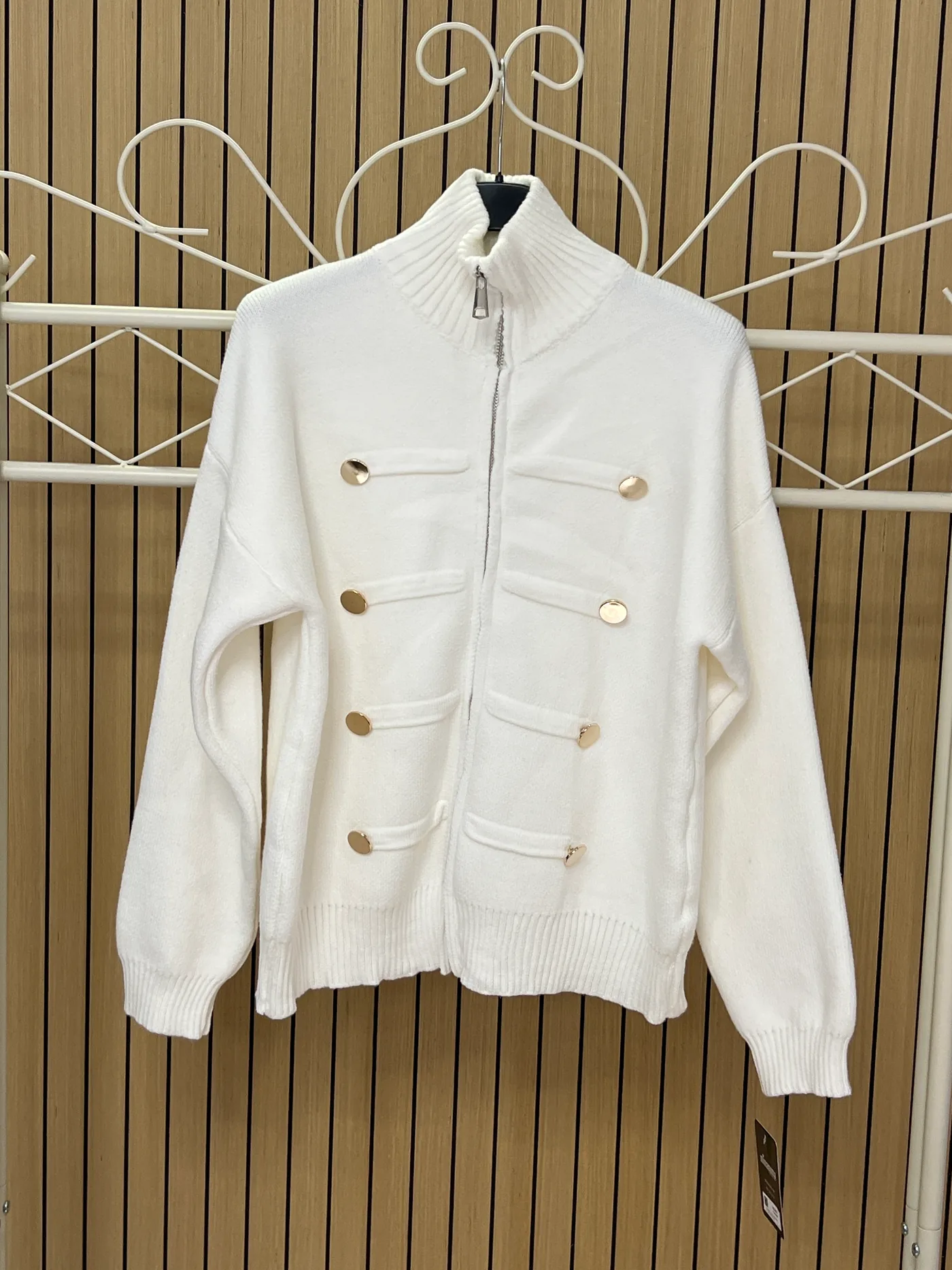 Chaqueta punto cremayera con botones blanco