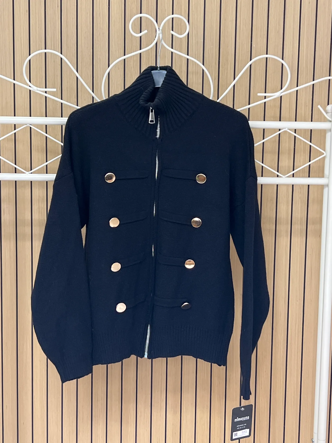 Chaqueta punto cremayera con botones negro