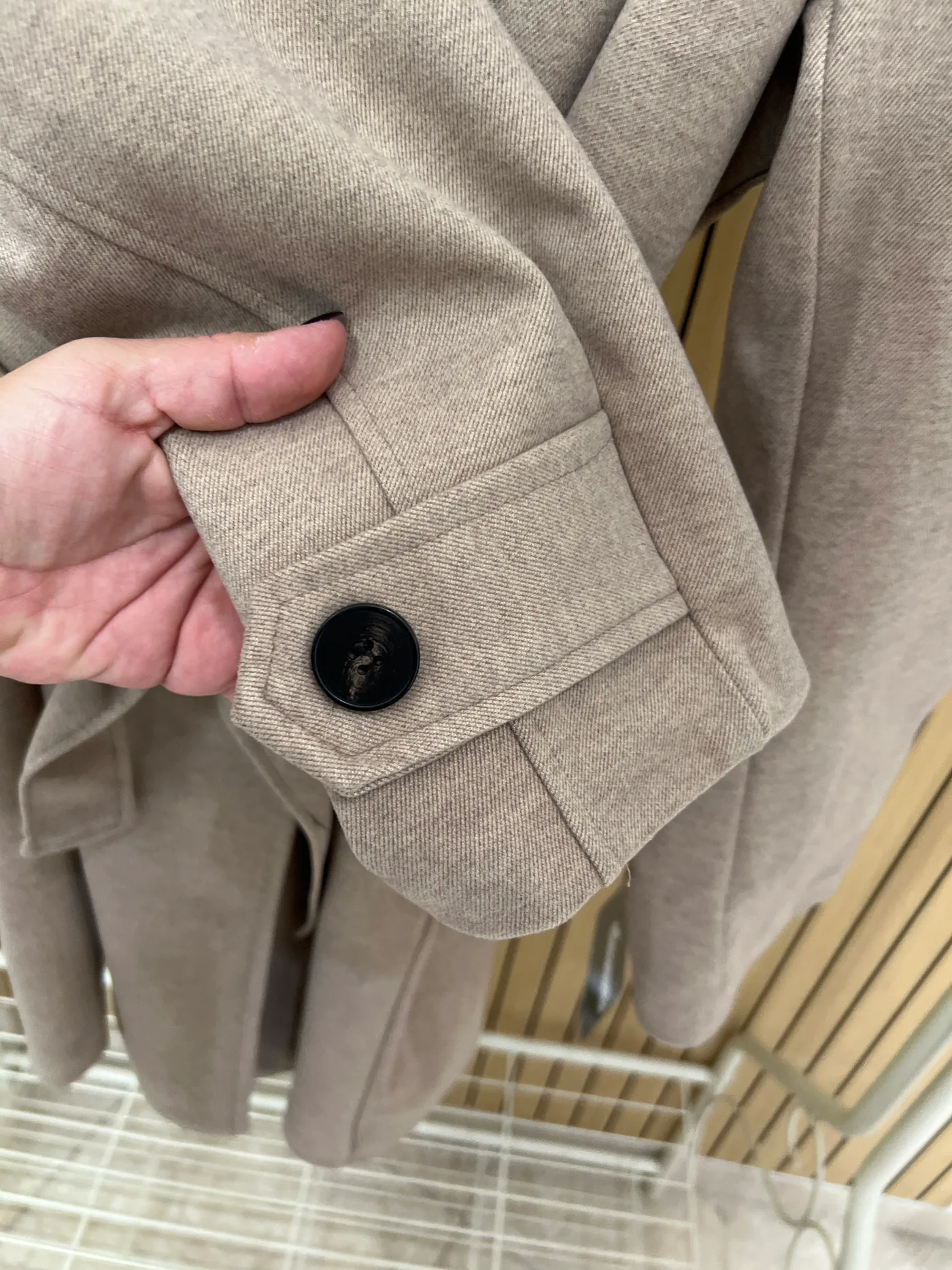 Chaqueta larga de paño cuello chimenea camel - Imagen 2