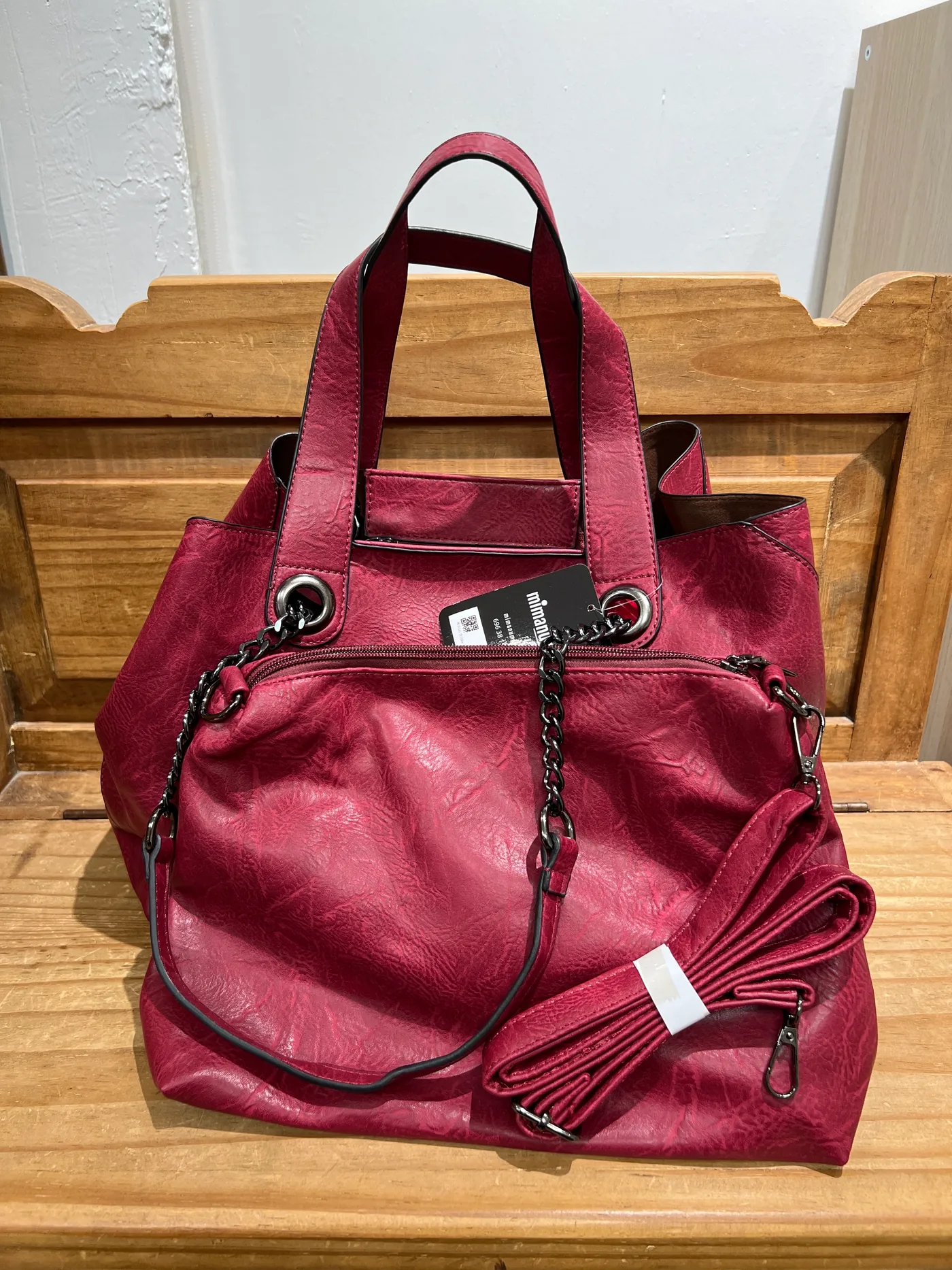 Bolso doble polipiel burdeos - Imagen 2