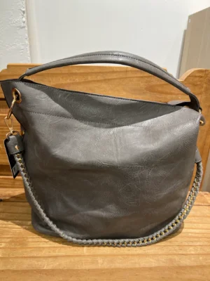 Bolso doble polipiel gris detalle trenzado dorado