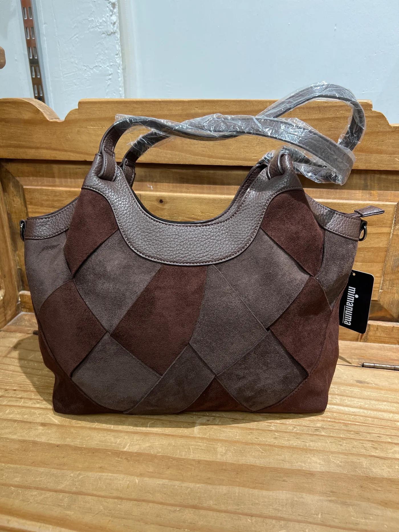 Bolso antelina con polipiel marrón