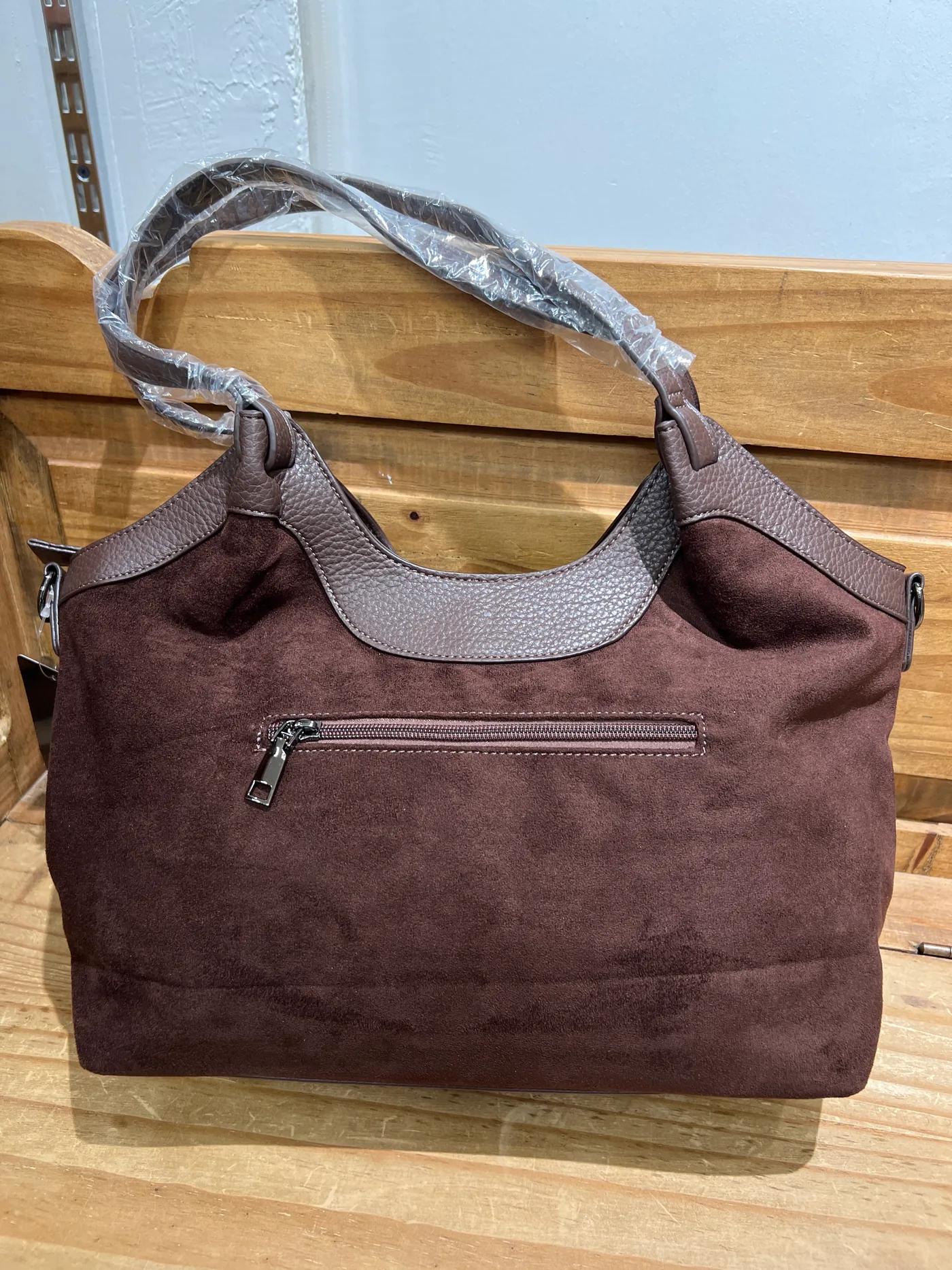 Bolso antelina con polipiel marrón - Imagen 2