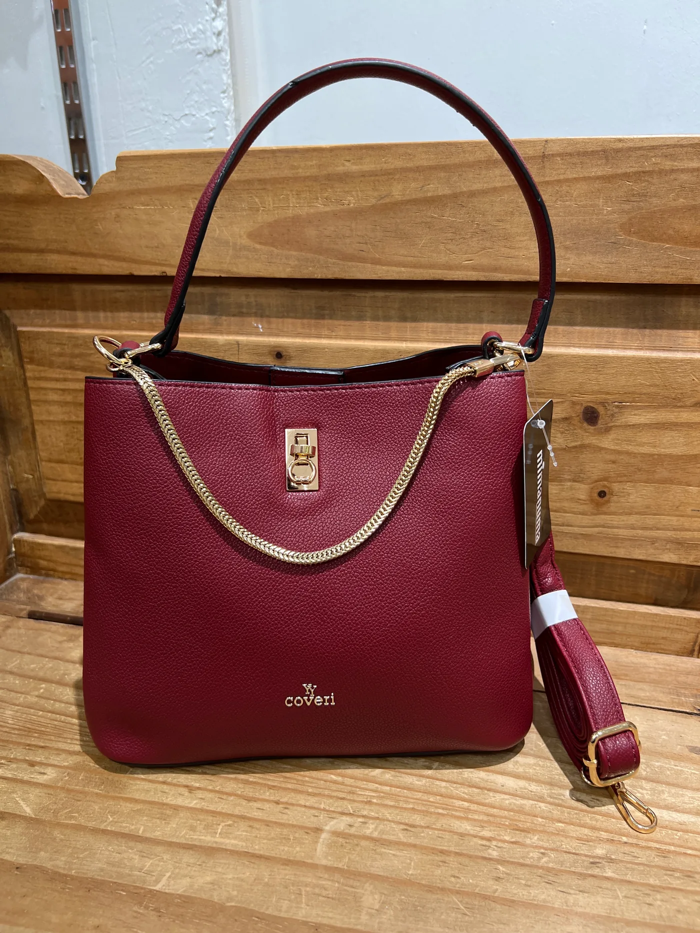 Bolso polipiel granate doble asa