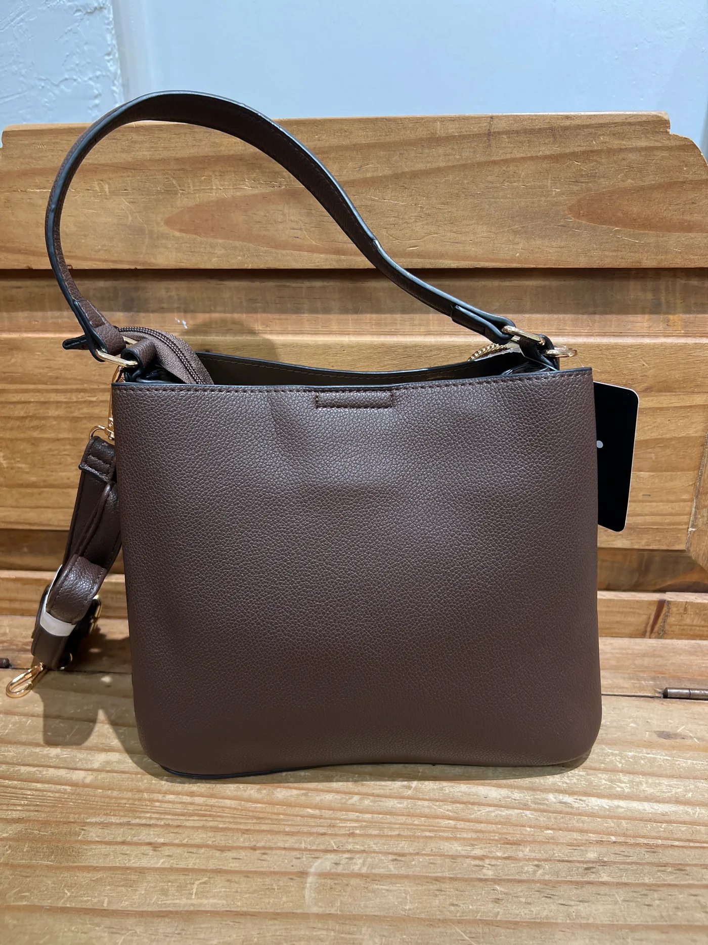Bolso polipiel chocolate doble asa - Imagen 2