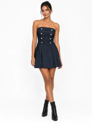 Vestido raya diplomática palabra honor cascos botones coronel azul vaquero