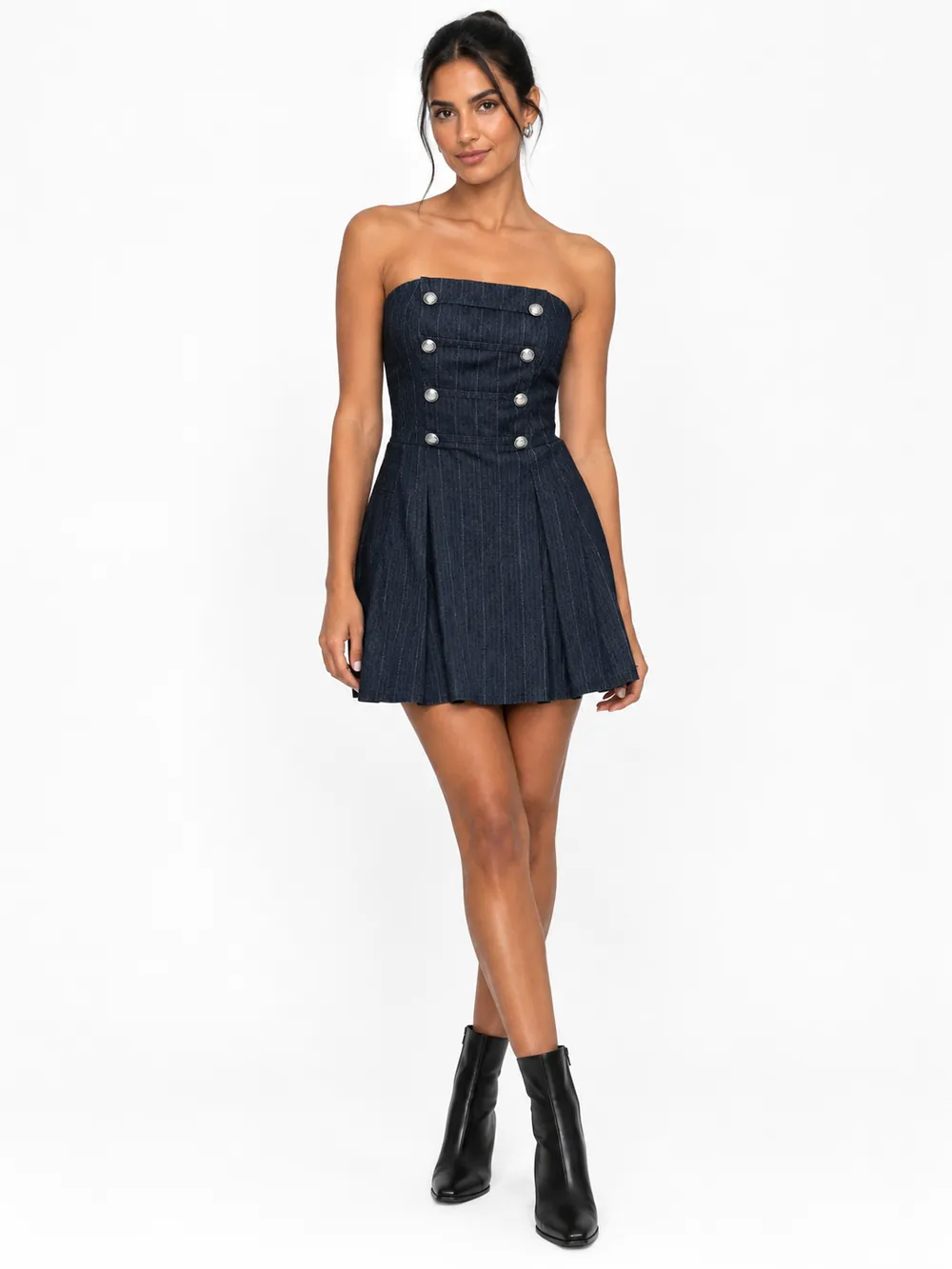Vestido raya diplomática palabra honor cascos botones coronel azul vaquero