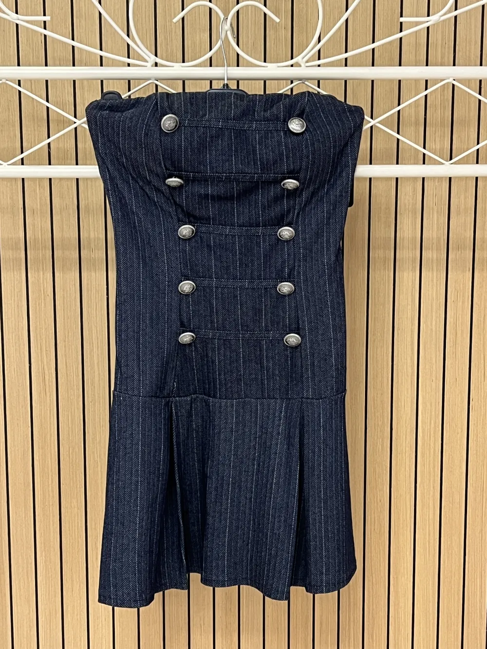 Vestido raya diplomática palabra honor cascos botones coronel azul vaquero - Imagen 2