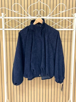 Chaqueta bomber manga murciélago aterciopelada azul vaquero