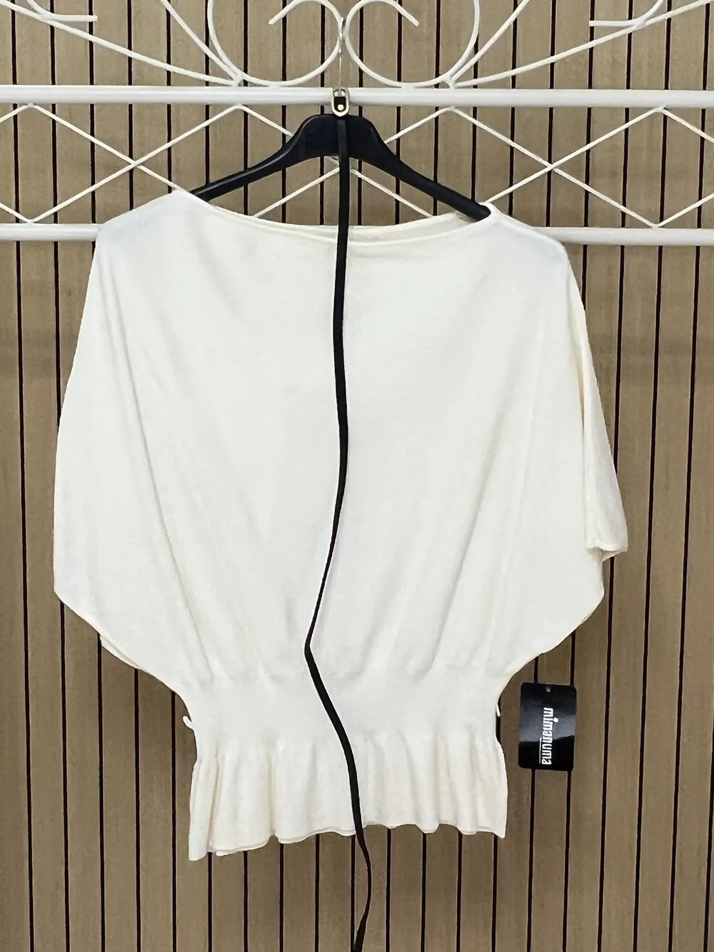 Jersey punto manga 3/4 murciélago con cinturón beige