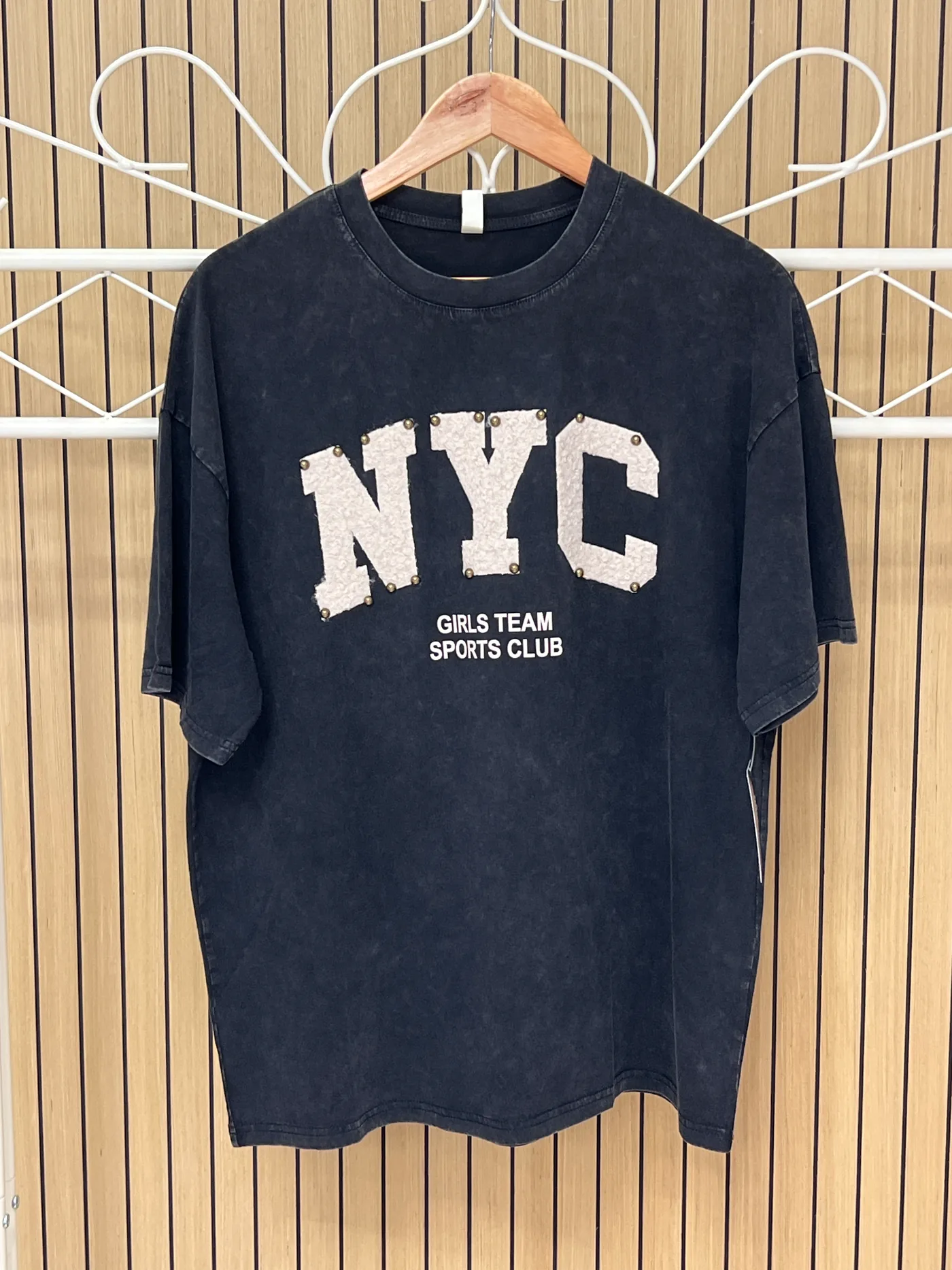 Camiseta manga corta algodón lavado piedra negra nyc