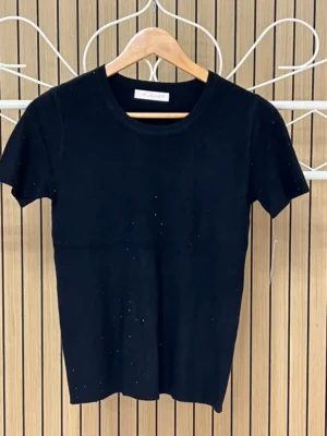 Jersey de punto manga corta con brillos negra
