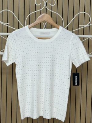 Jersey de punto manga corta con brillos blanca