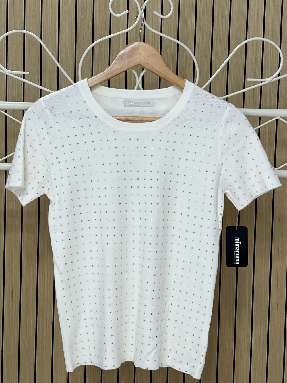Jersey de punto manga corta con brillos blanca