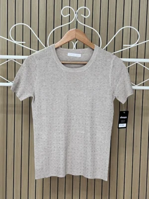 Jersey de punto manga corta con brillos beige